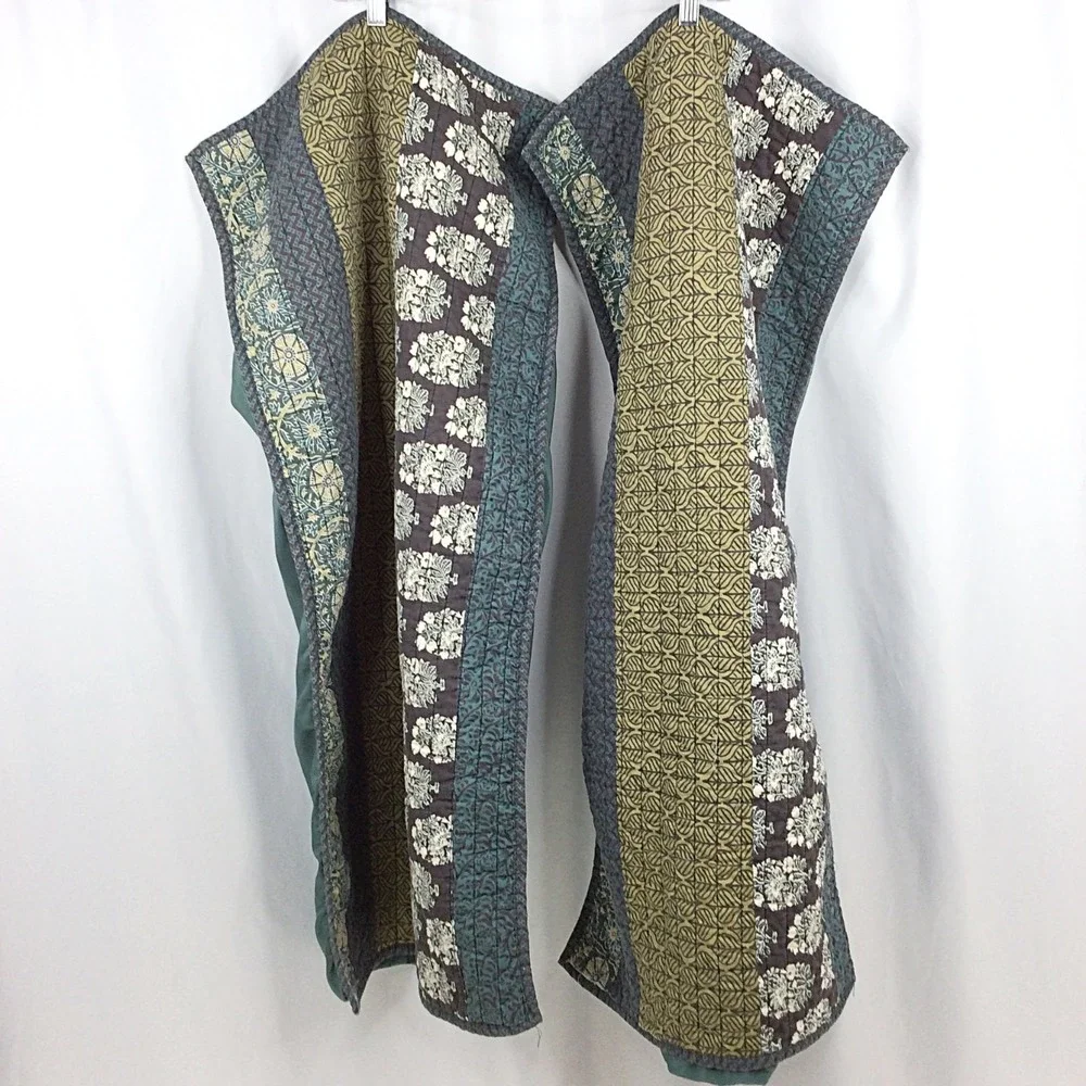 1 Pair Quilted Boho King Size Pillow Sham Set of 2 Teal Brown